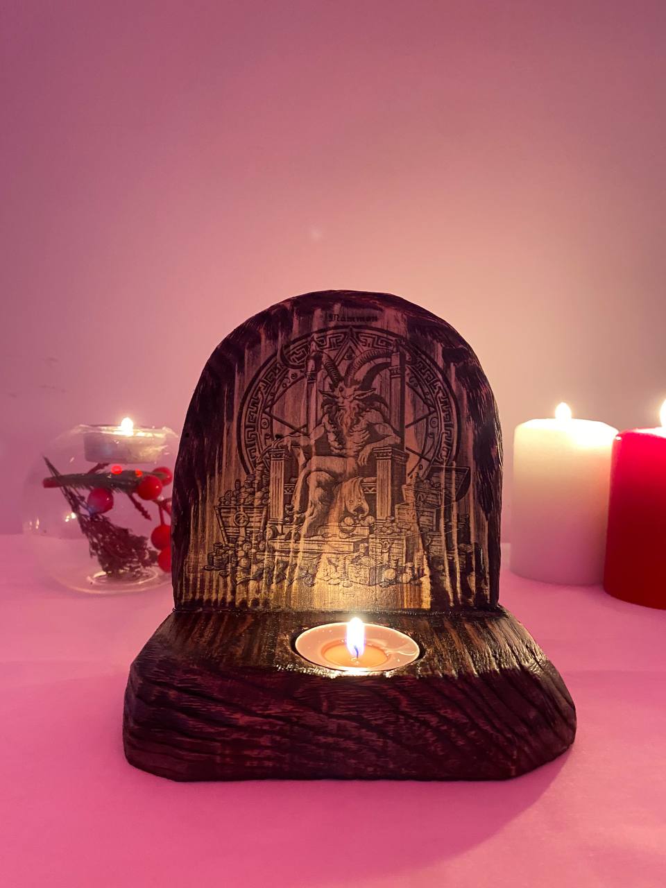 Mammon Mammon altar Demon mammon Occult art Occult decor Money spell Money ritual Satan altar Wooden candle holder Pagan altar Witchcraft