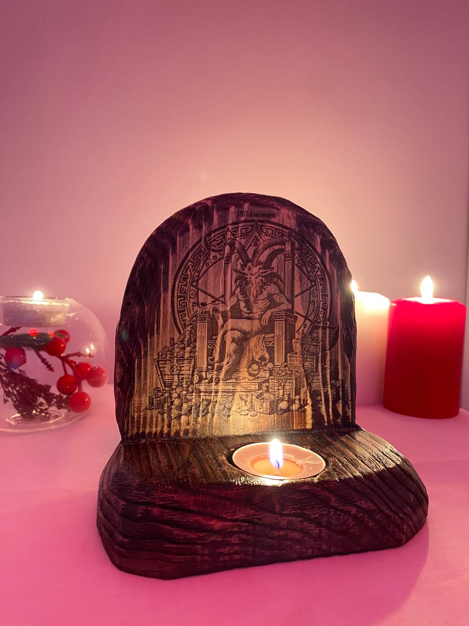 Mammon Mammon altar Demon mammon Occult art Occult decor Money spell Money ritual Satan altar Wooden candle holder Pagan altar Witchcraft