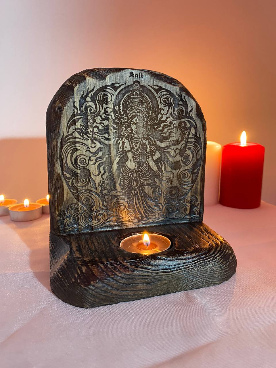 Kali Kali altar Goddess altar Wooden candle holder Kali art Kali goddess Hindu goddess Shiva Kali candle holder Pagan altar Witchcraft