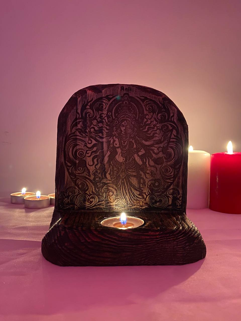 Kali Kali altar Goddess altar Wooden candle holder Kali art Kali goddess Hindu goddess Shiva Kali candle holder Pagan altar Witchcraft