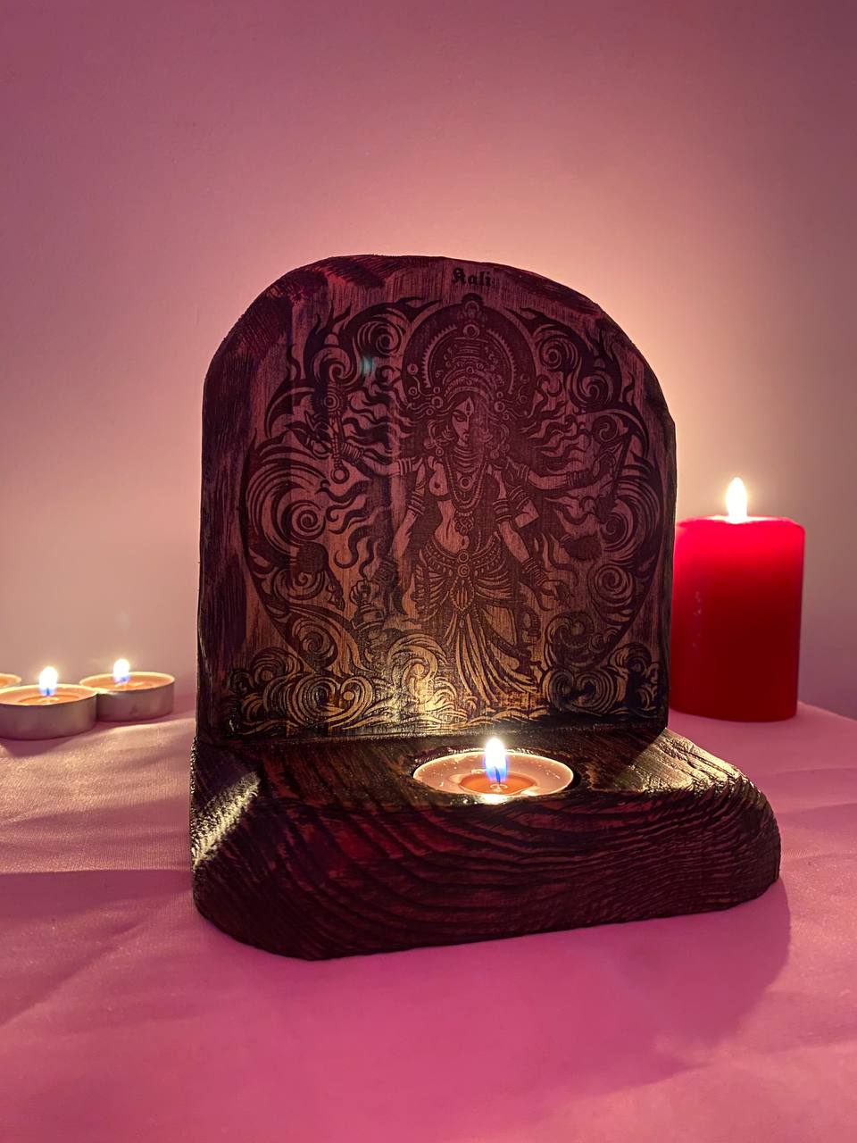 Kali Kali altar Goddess altar Wooden candle holder Kali art Kali goddess Hindu goddess Shiva Kali candle holder Pagan altar Witchcraft