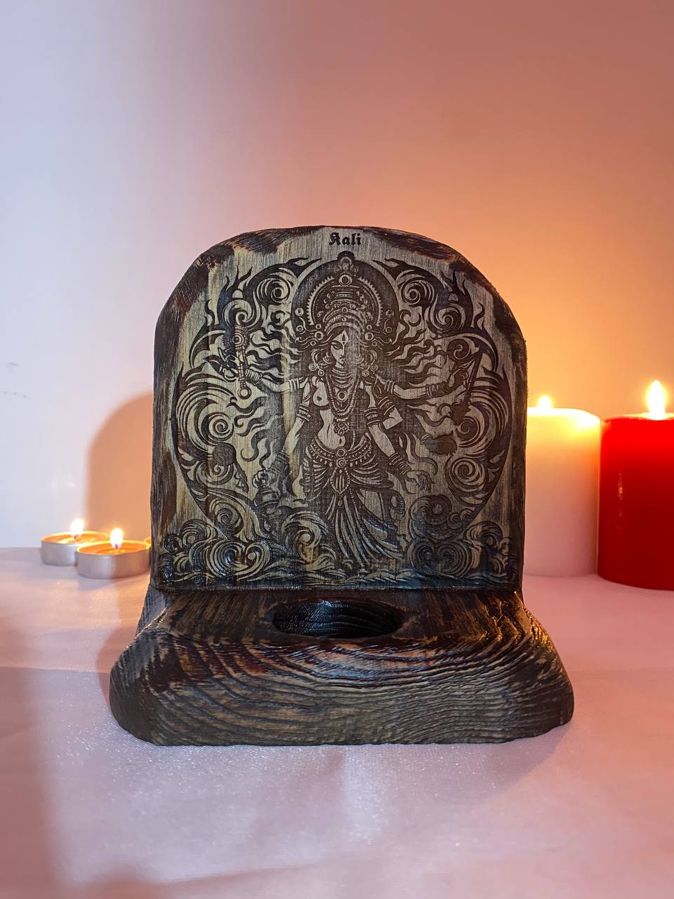 Kali Kali altar Goddess altar Wooden candle holder Kali art Kali goddess Hindu goddess Shiva Kali candle holder Pagan altar Witchcraft