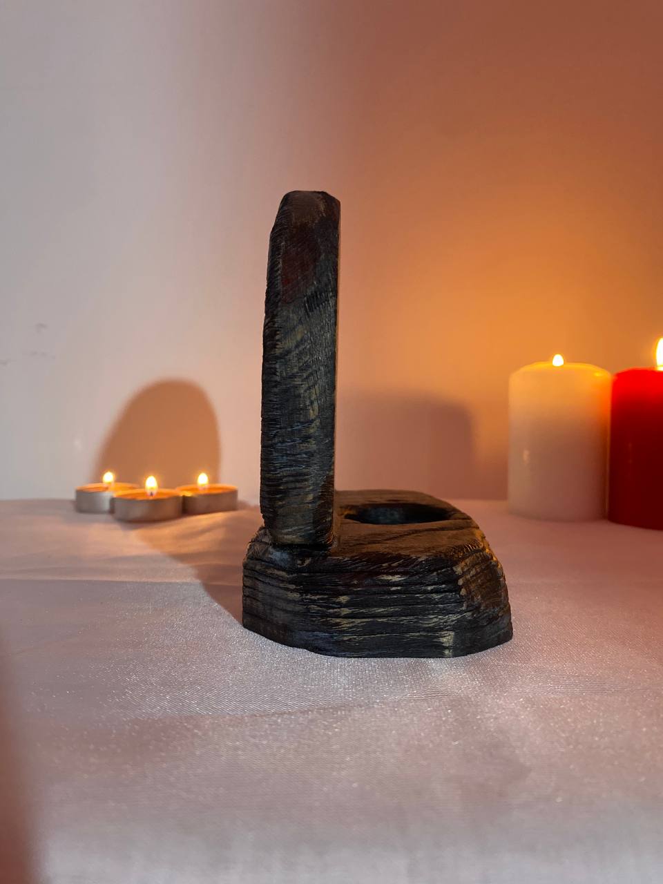 Lucifer Lucifer altar Mini altar Goddess altar Demon statue Occult decor Wooden candle holder Witchcraft candles Fallen ange altar