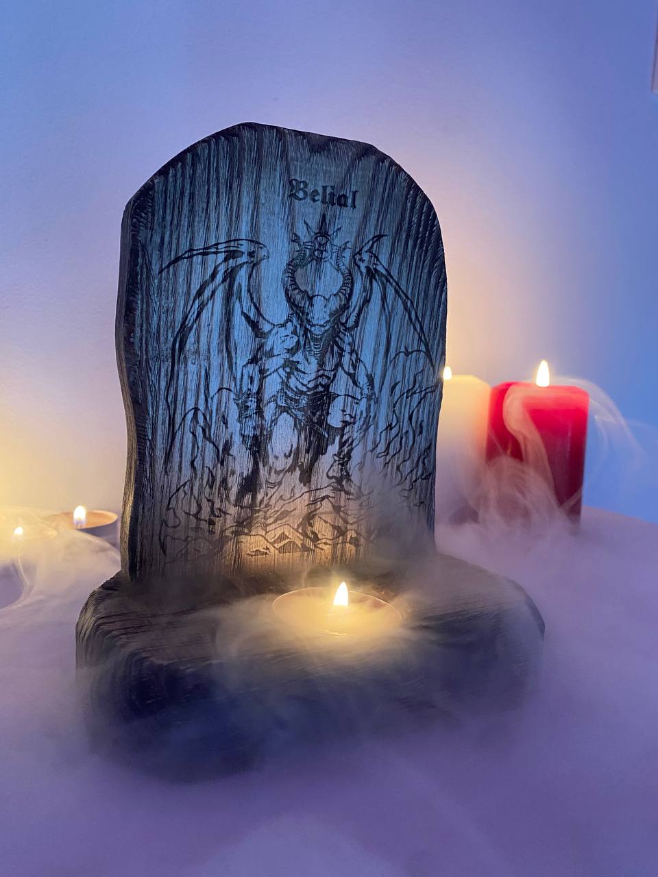 Belial Belial altar Norse altar Norse mythology Goetia Satan altar Demon altar Wooden candle holder Belial satanism Pagan altar Witchcraft