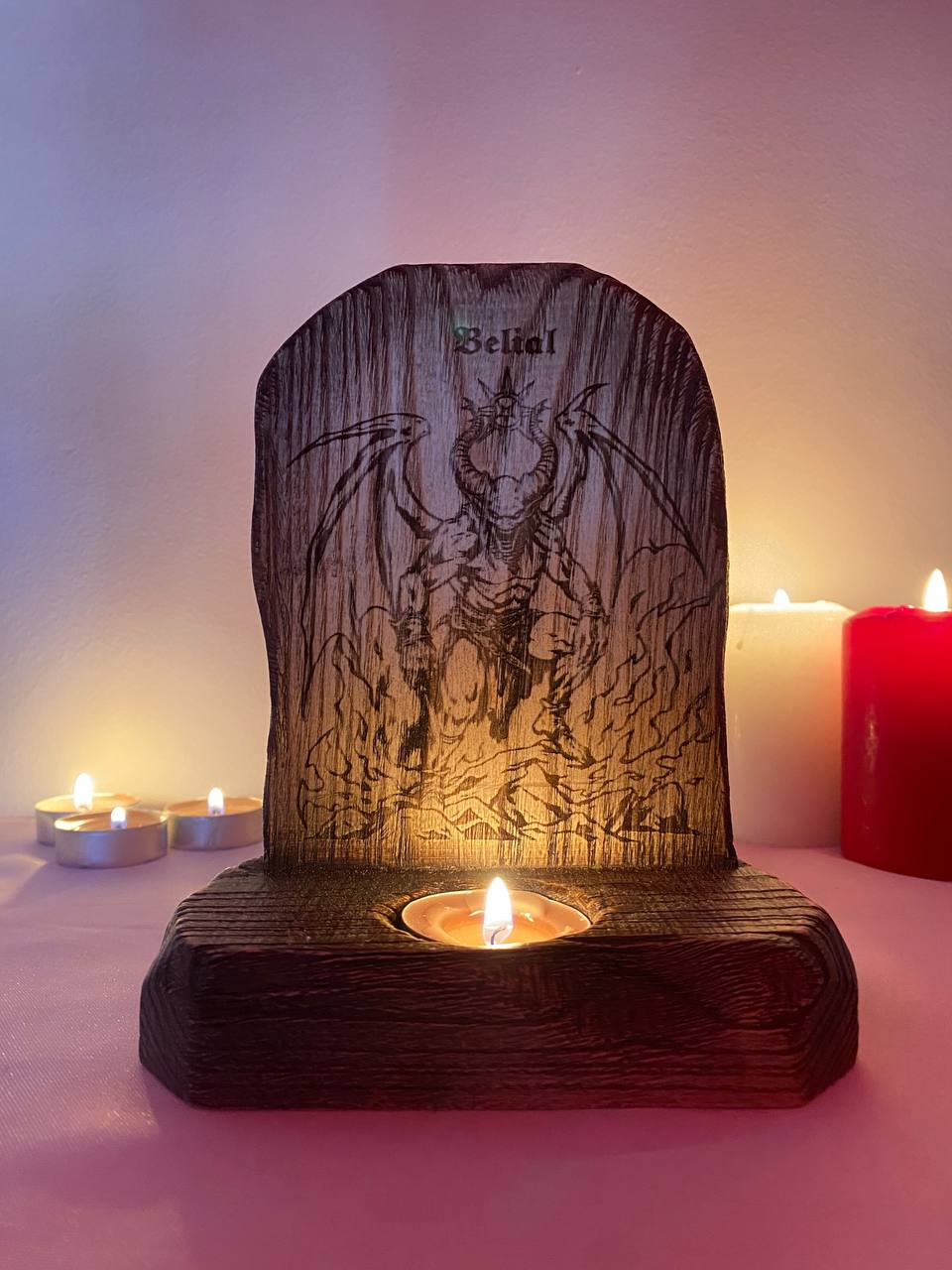 Belial Belial altar Norse altar Norse mythology Goetia Satan altar Demon altar Wooden candle holder Belial satanism Pagan altar Witchcraft