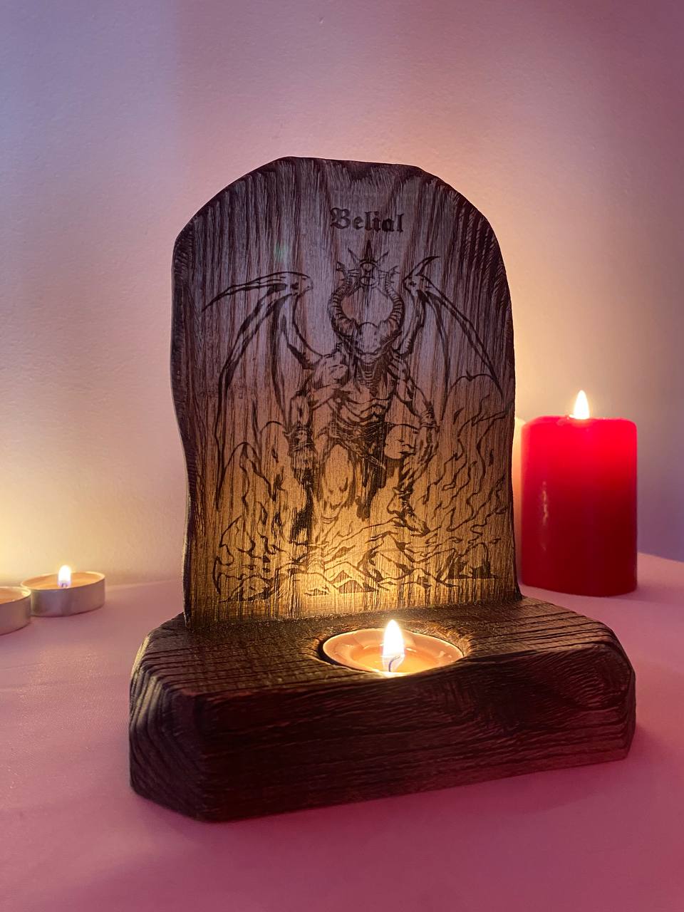 Belial Belial altar Norse altar Norse mythology Goetia Satan altar Demon altar Wooden candle holder Belial satanism Pagan altar Witchcraft