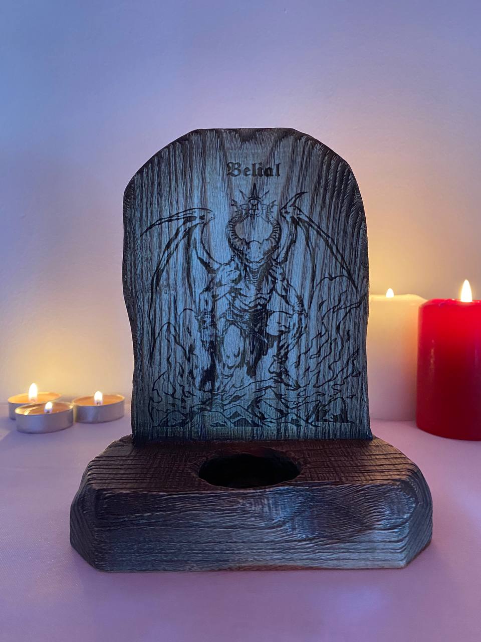 Belial Belial altar Norse altar Norse mythology Goetia Satan altar Demon altar Wooden candle holder Belial satanism Pagan altar Witchcraft