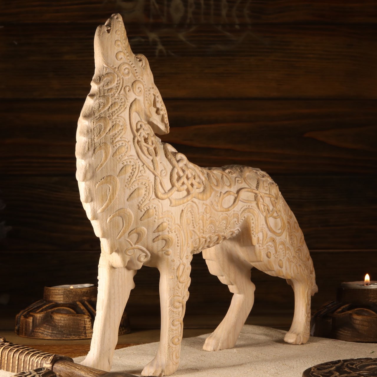 Celtic wolf Wolf statue Celtic knot Howling wolf Viking wolf Norse mythology Fenrir Pagan statue Wolf figurine Wooden wolf Wood carving