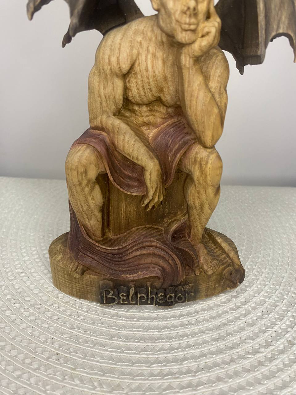 Belphegor Wooden Demon Statue with Sigil – Ars Goetia Occult Sculpture Gothic Altar Decor