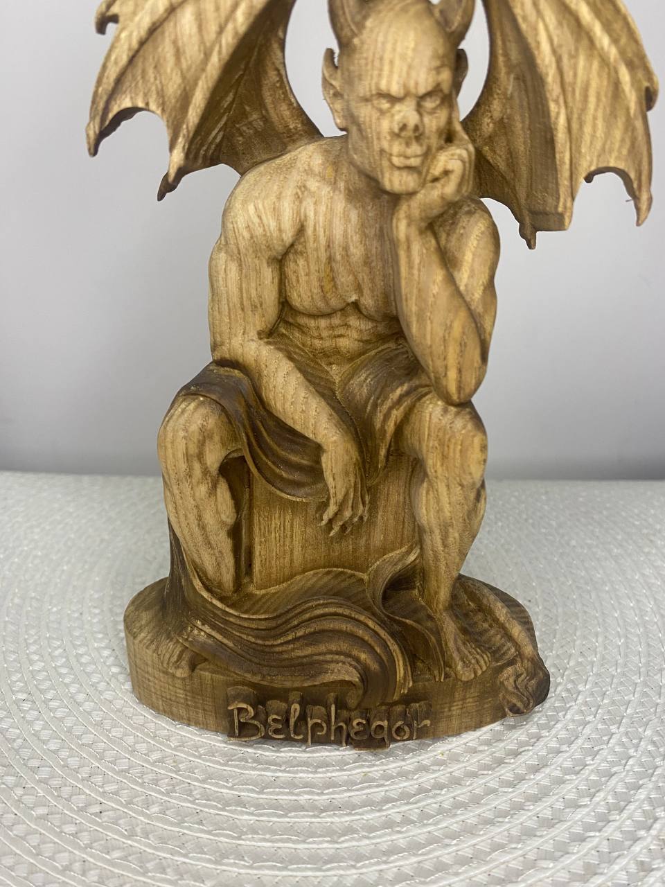 Belphegor Wooden Demon Statue with Sigil – Ars Goetia Occult Sculpture Gothic Altar Decor