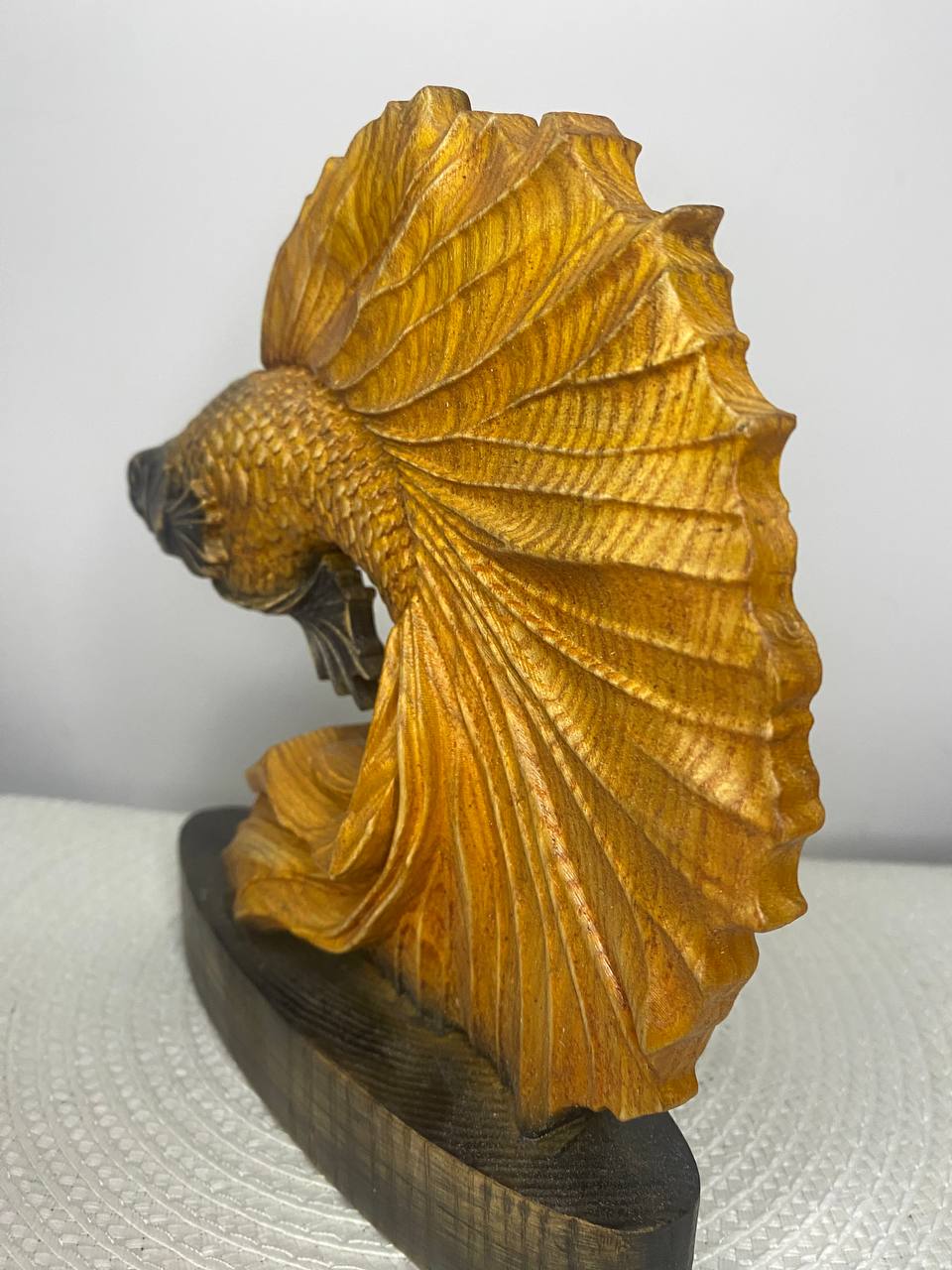 Golden Fish Sculpture Carved Wooden – Ash Tree Lucky Prosperity Symbol