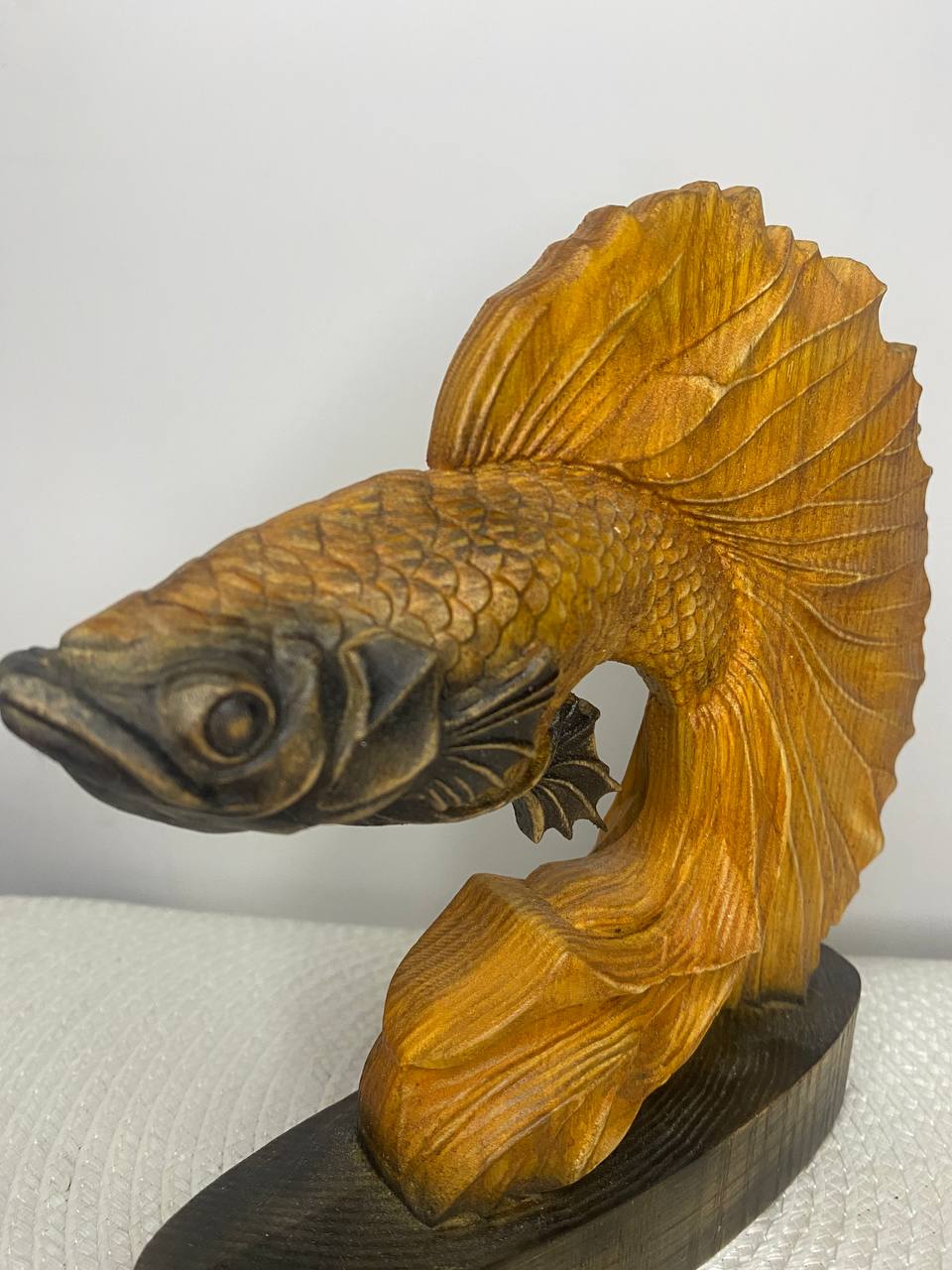 Golden Fish Sculpture Carved Wooden – Ash Tree Lucky Prosperity Symbol