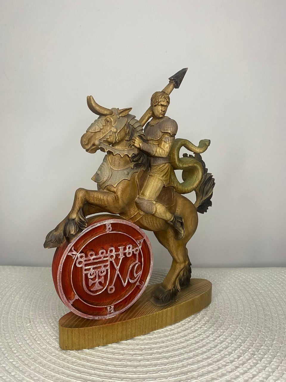 Bathin Wooden Demon Statue – Ars Goetia Sigil Sculpture Occult Gothic Altar Decor