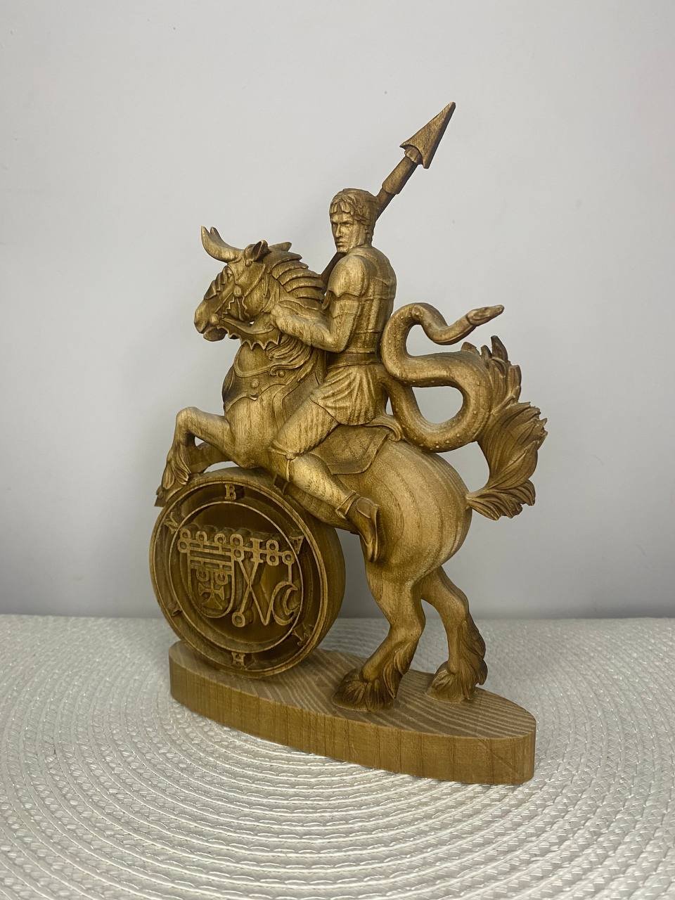 Bathin Wooden Demon Statue – Ars Goetia Sigil Sculpture Occult Gothic Altar Decor