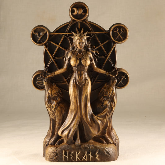 Wooden Hekate Statue - Triple Goddess Sculpture