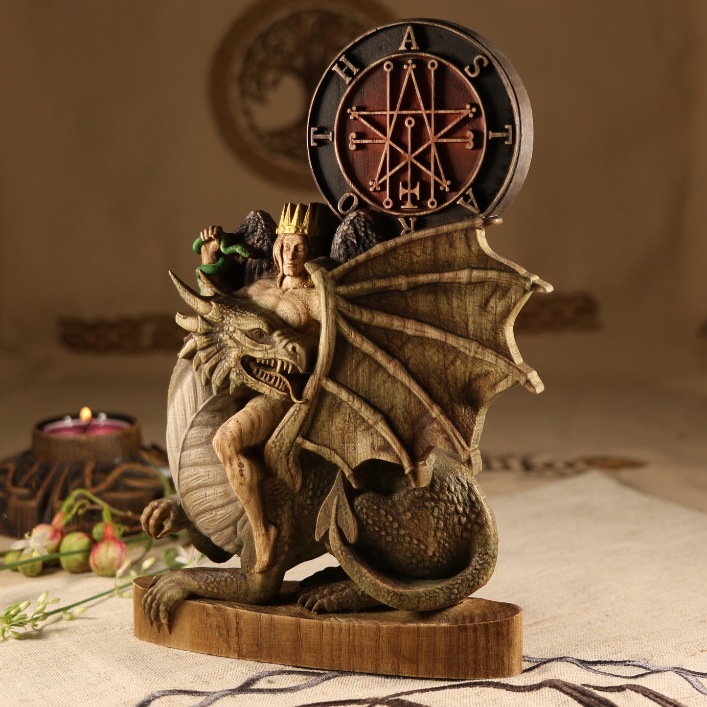 Astaroth Astaroth statue Astaroth sigl Demon statue Satan statue Witchcraft altar Ishtar statue Occult décor Gods statue Wood carved statue