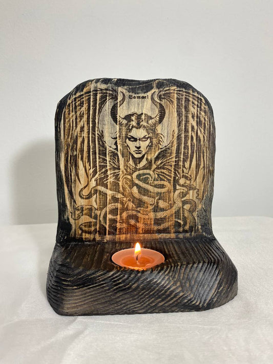 Samael Samael altar Samael statue Occult art Occult decor Wooden candle holder Archangel samael Lucifer altar Pagan