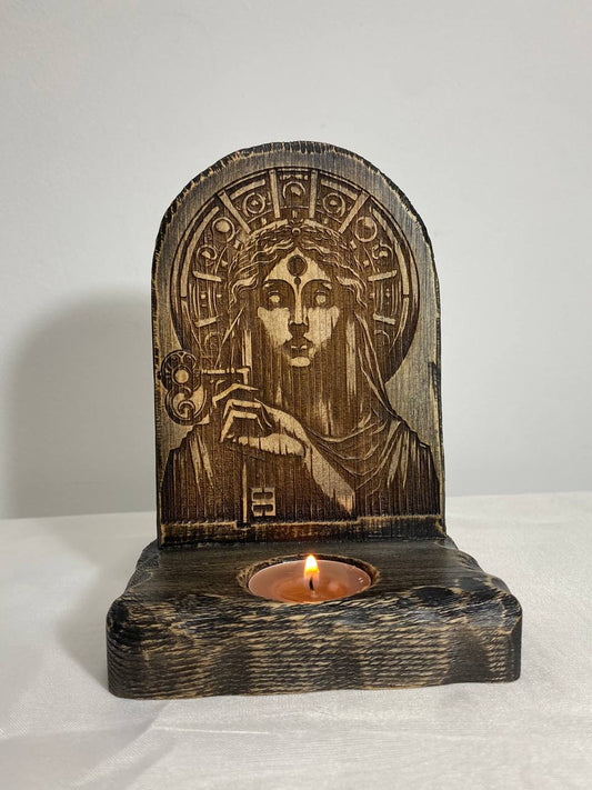 Hecate altar Goddess altar Wooden candle holder Greek goddess Greek mythology Pagan altar