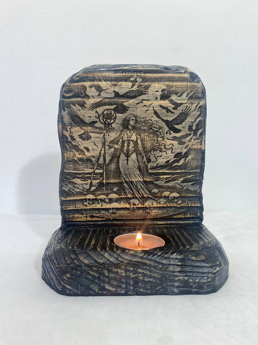 Morrigan Morrigan altar Goddess altar Wooden candle holder Morrigan goddess Celtic mythology Celtic goddess  Pagan