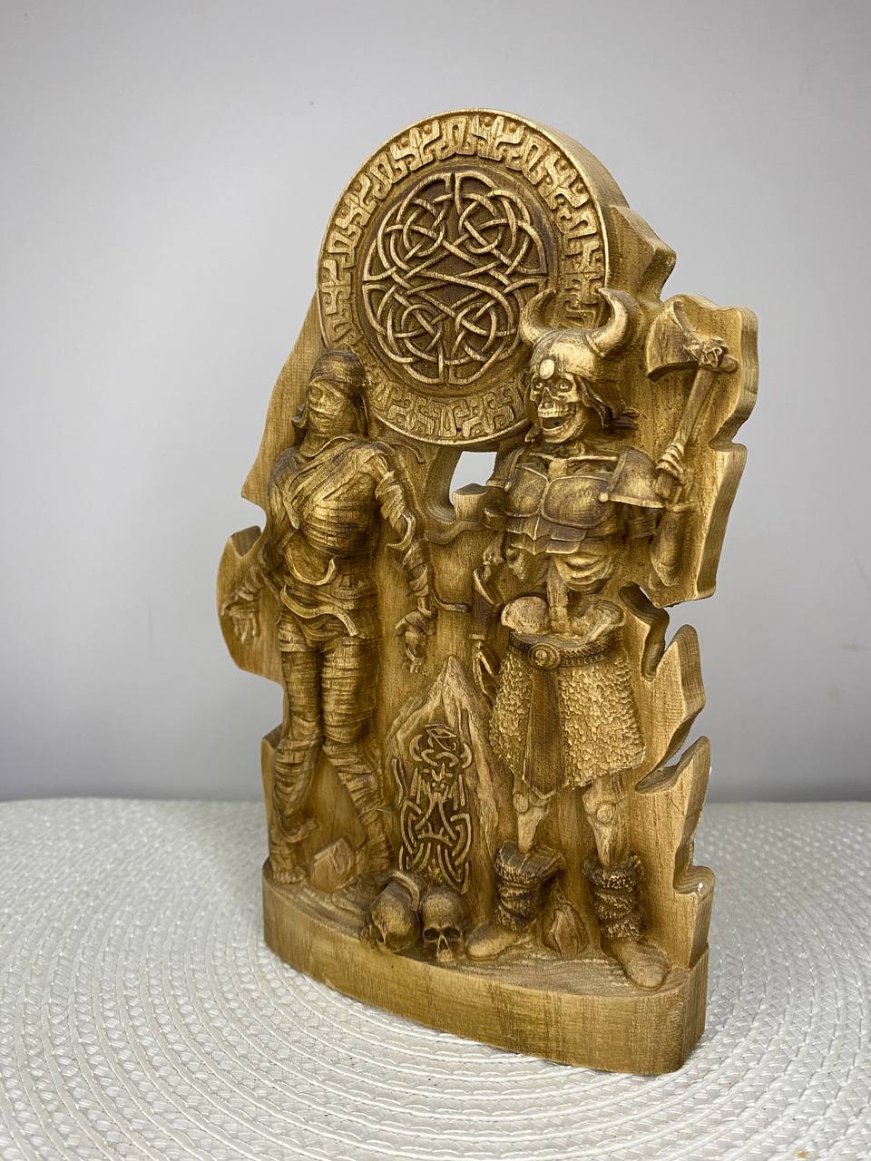 Mummy & Draugr Wooden Statue – Hand Carved Norse and Egyptian Mythology Gothic Decor
