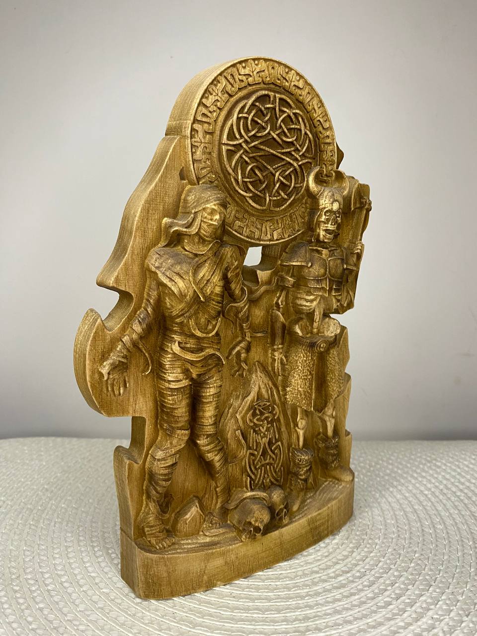 Mummy & Draugr Wooden Statue – Hand Carved Norse and Egyptian Mythology Gothic Decor