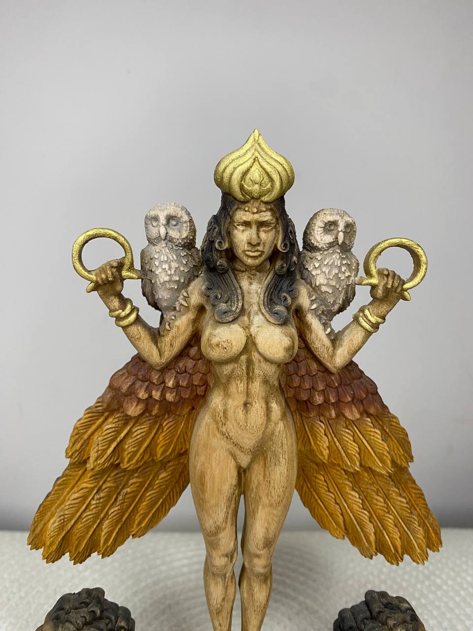 Ereshkigal Statue | Hand-Carved Ash Wood Mesopotamian Goddess of the Underworld