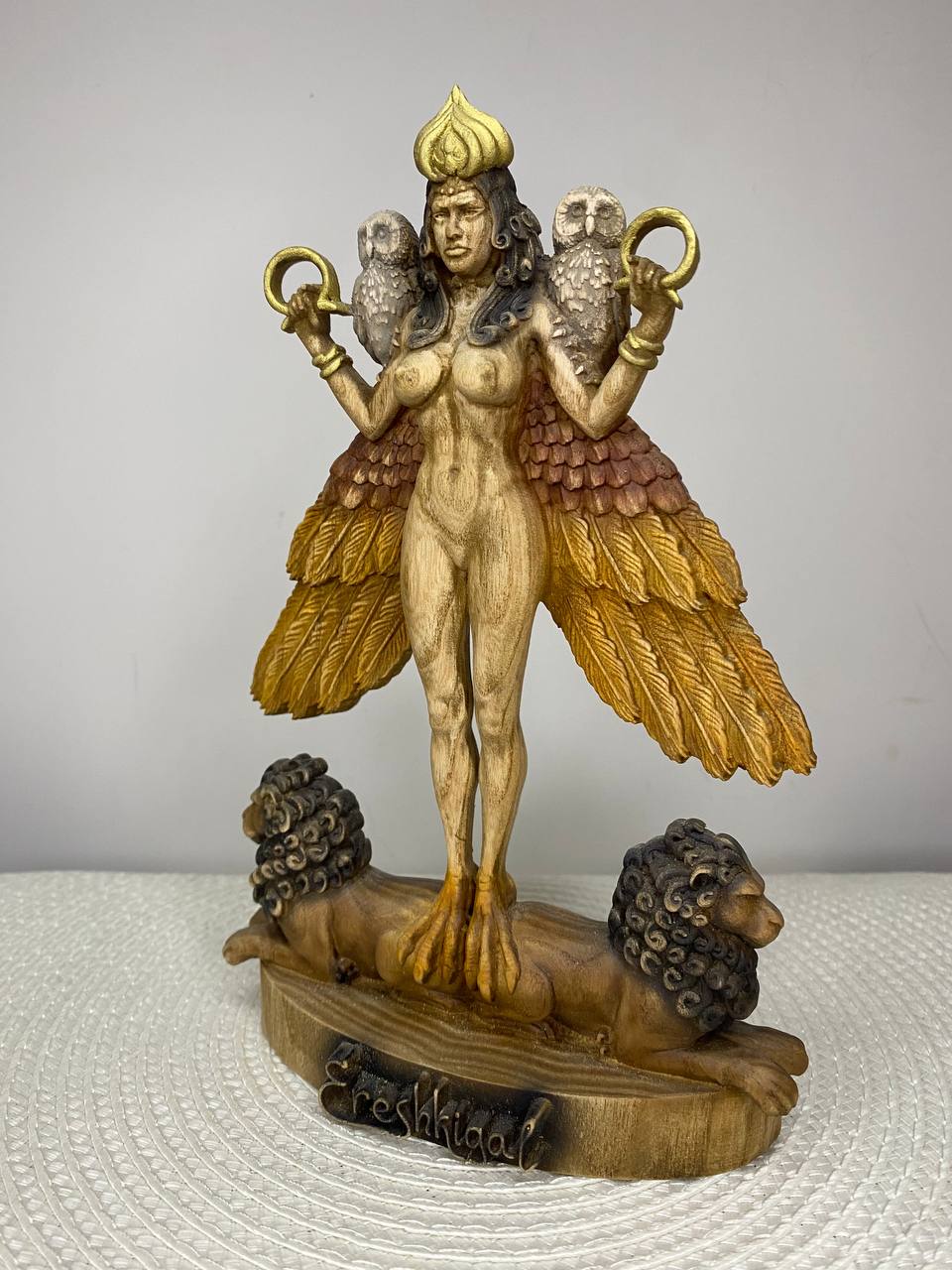 Ereshkigal Statue | Hand-Carved Ash Wood Mesopotamian Goddess of the Underworld