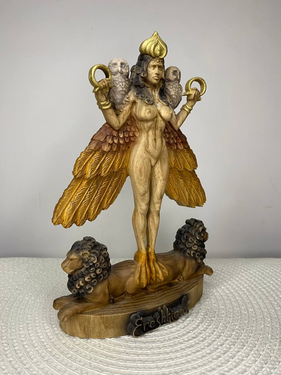 Ereshkigal Statue | Hand-Carved Ash Wood Mesopotamian Goddess of the Underworld
