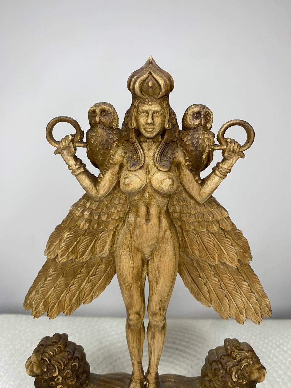 Ereshkigal Statue | Hand-Carved Ash Wood Mesopotamian Goddess of the Underworld