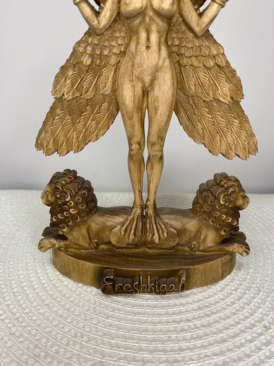 Ereshkigal Statue | Hand-Carved Ash Wood Mesopotamian Goddess of the Underworld