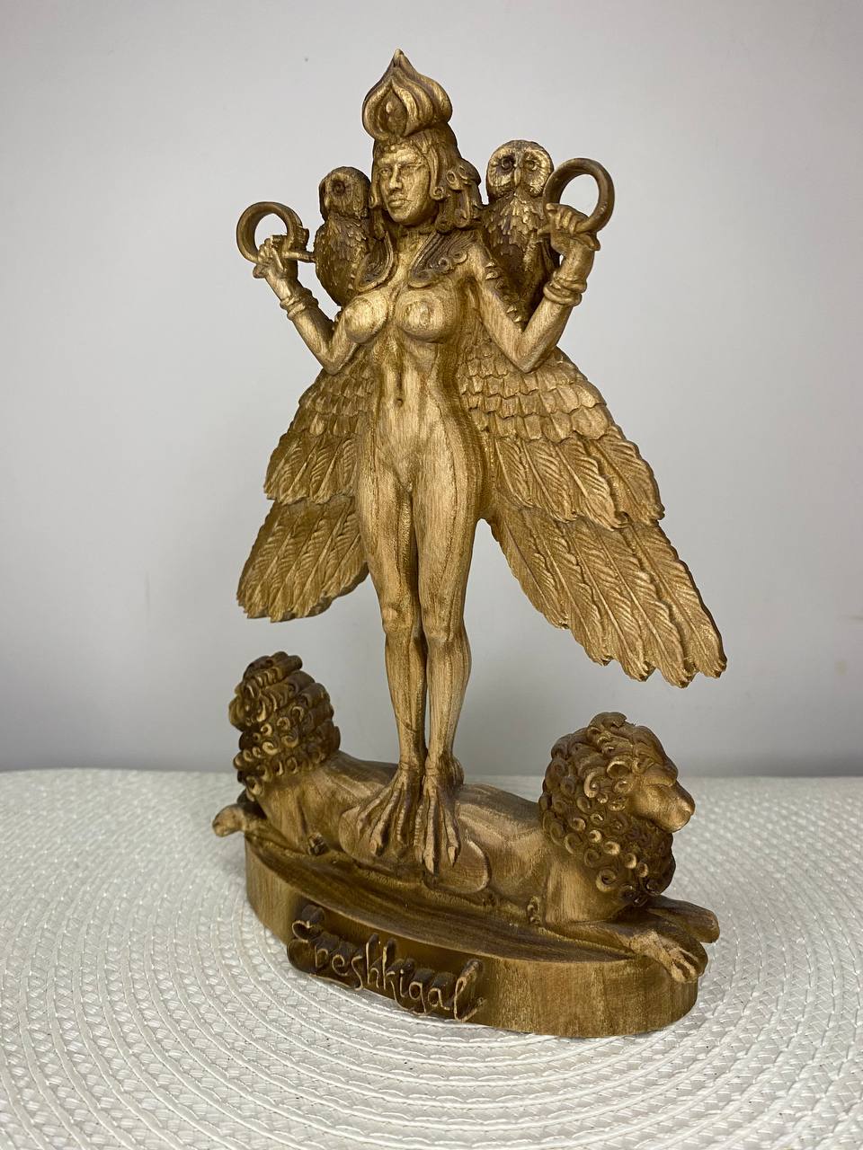 Ereshkigal Statue | Hand-Carved Ash Wood Mesopotamian Goddess of the Underworld
