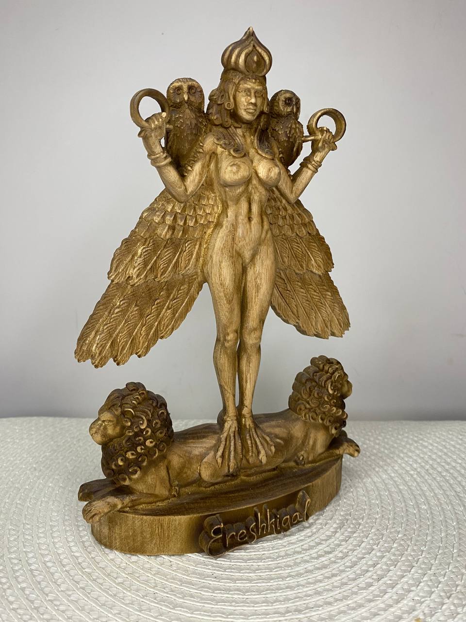 Ereshkigal Statue | Hand-Carved Ash Wood Mesopotamian Goddess of the Underworld