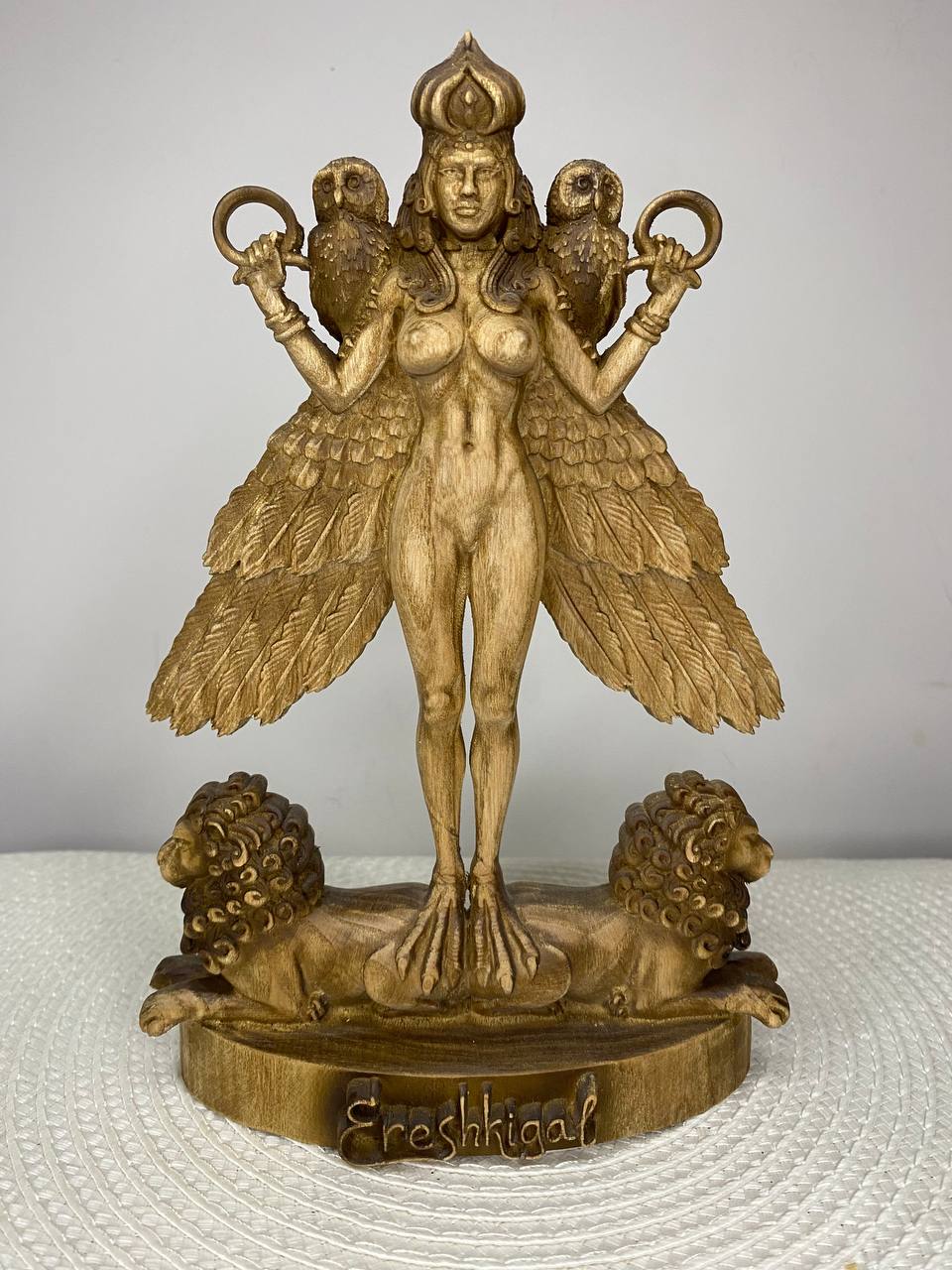 Ereshkigal Statue | Hand-Carved Ash Wood Mesopotamian Goddess of the Underworld