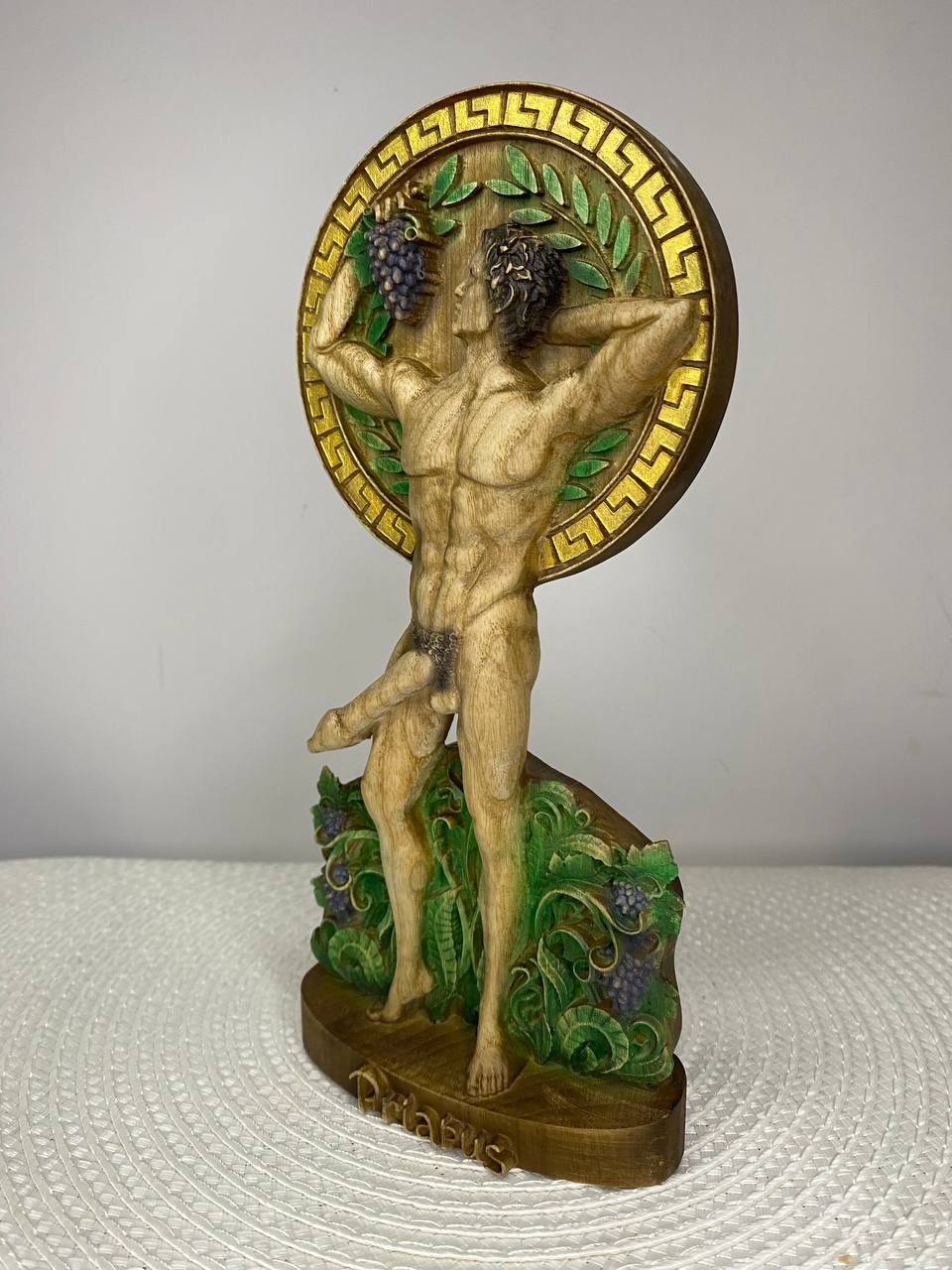 Priapus Wooden Statue —Greek God Priapus Sculpture – Mythology Decor Fertility & Prosperity Symbol