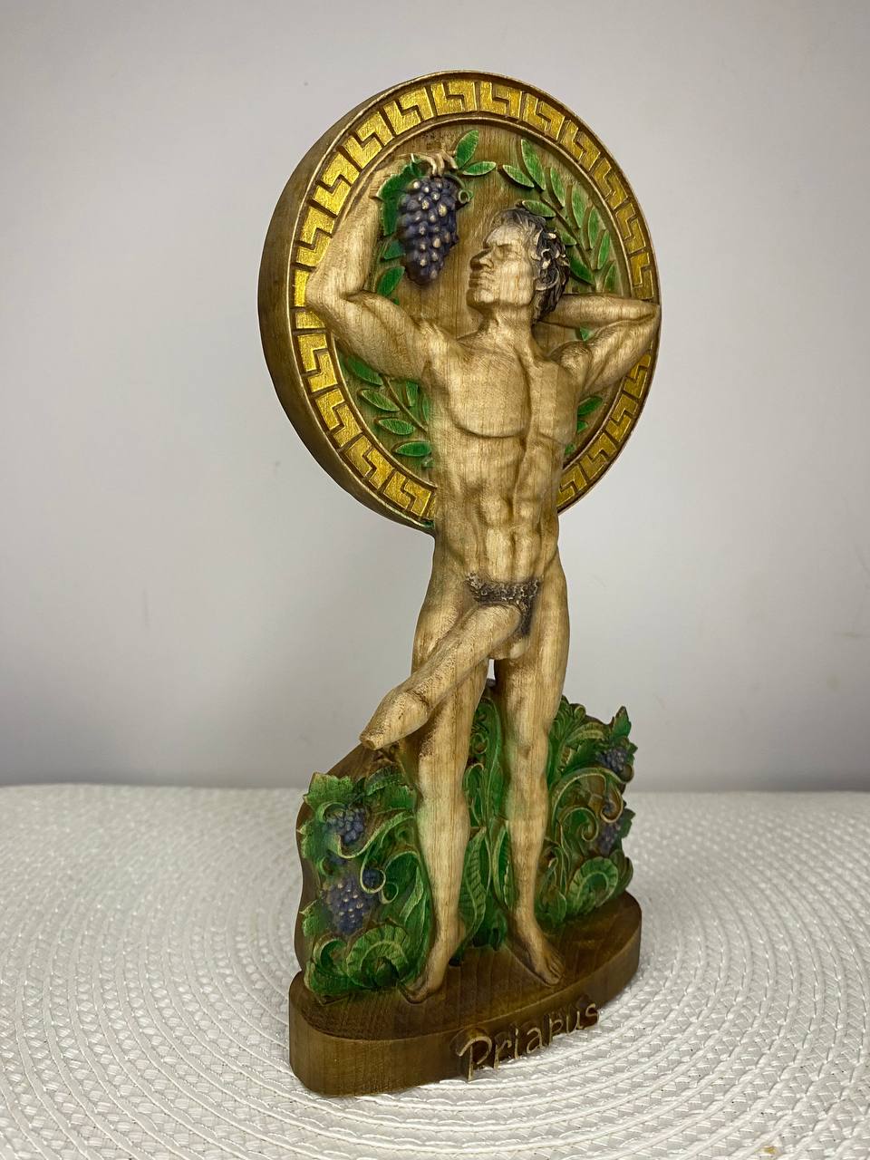 Priapus Wooden Statue —Greek God Priapus Sculpture – Mythology Decor Fertility & Prosperity Symbol