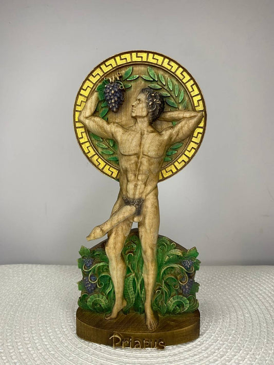 Priapus Wooden Statue —Greek God Priapus Sculpture – Mythology Decor Fertility & Prosperity Symbol
