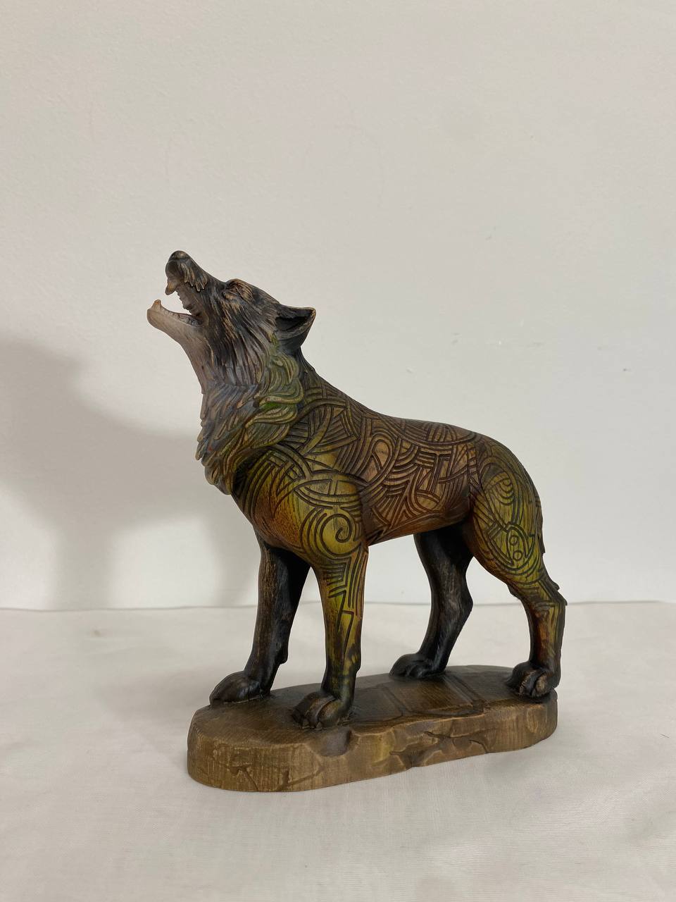 Wolf Wolf statue Wolf figurine Celtic wood carving Wood carving Norse mythology Odin wolf