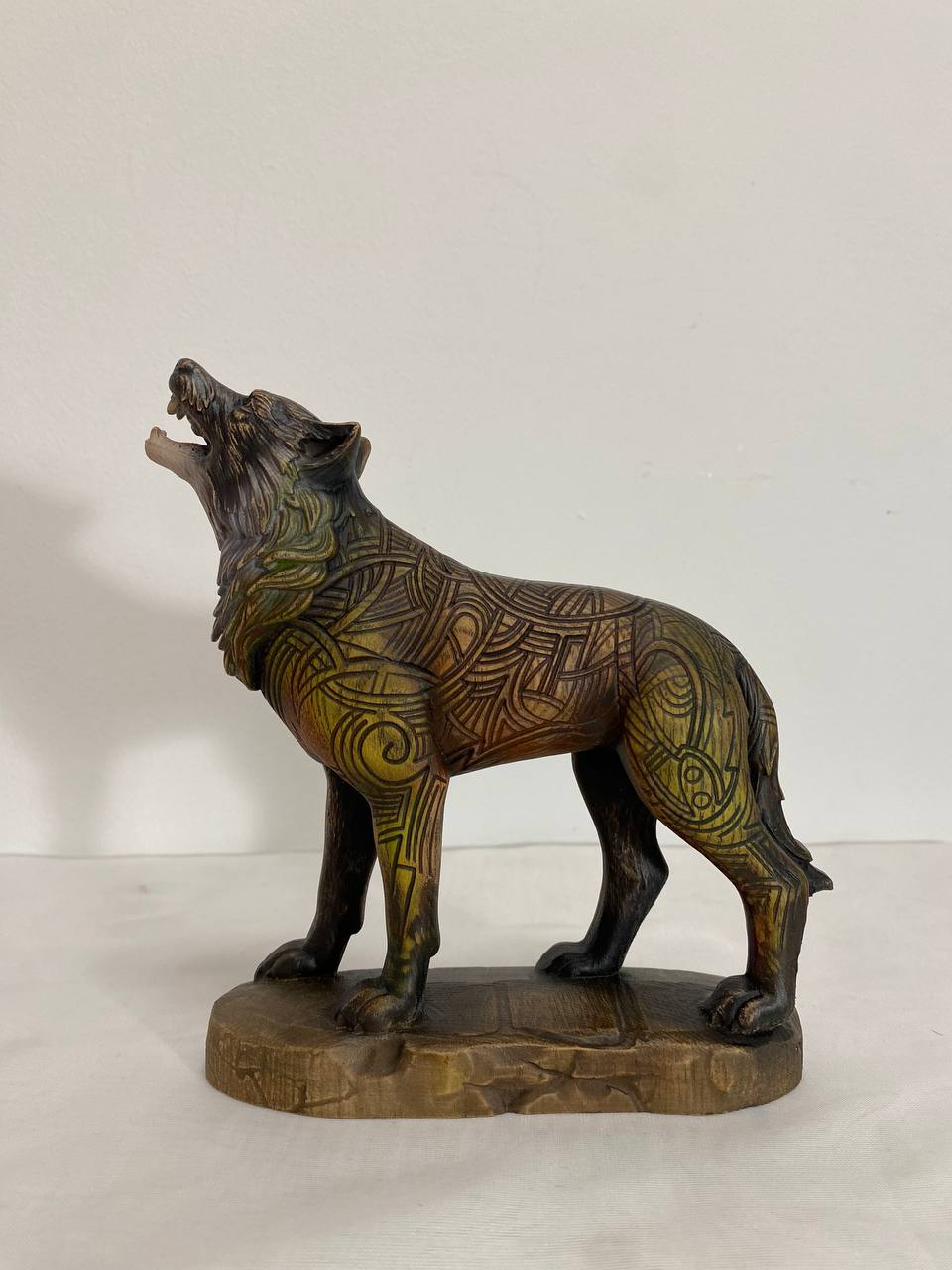 Wolf Wolf statue Wolf figurine Celtic wood carving Wood carving Norse mythology Odin wolf