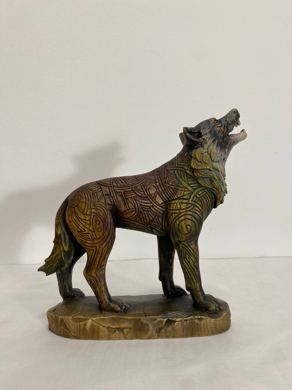 Wolf Wolf statue Wolf figurine Celtic wood carving Wood carving Norse mythology Odin wolf