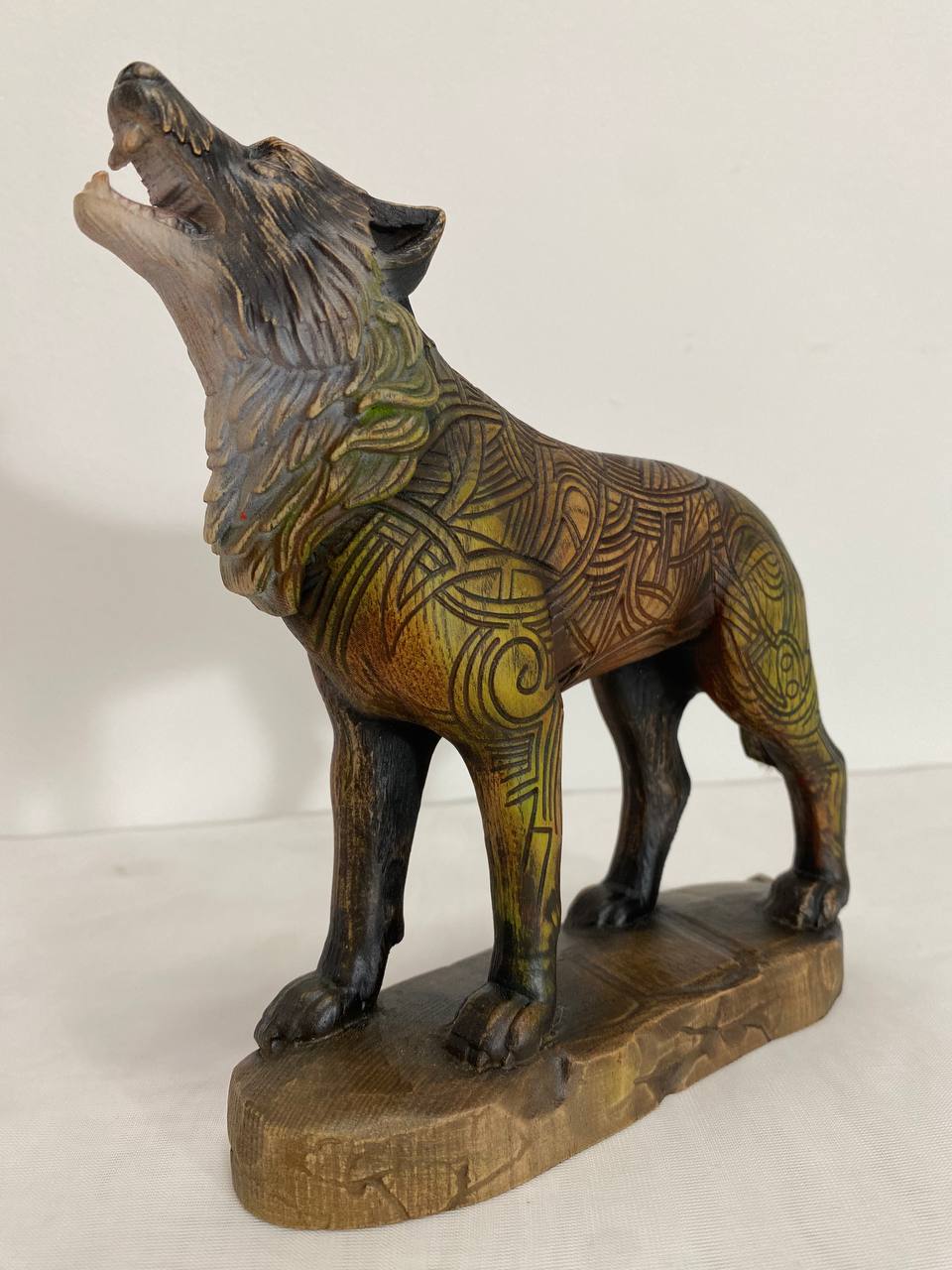 Wolf Wolf statue Wolf figurine Celtic wood carving Wood carving Norse mythology Odin wolf