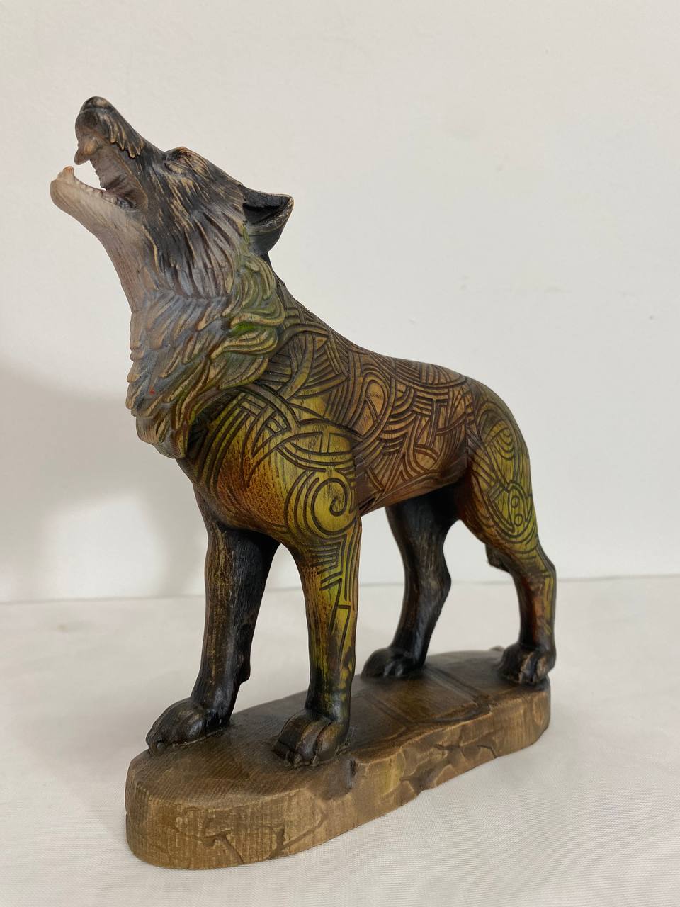 Wolf Wolf statue Wolf figurine Celtic wood carving Wood carving Norse mythology Odin wolf