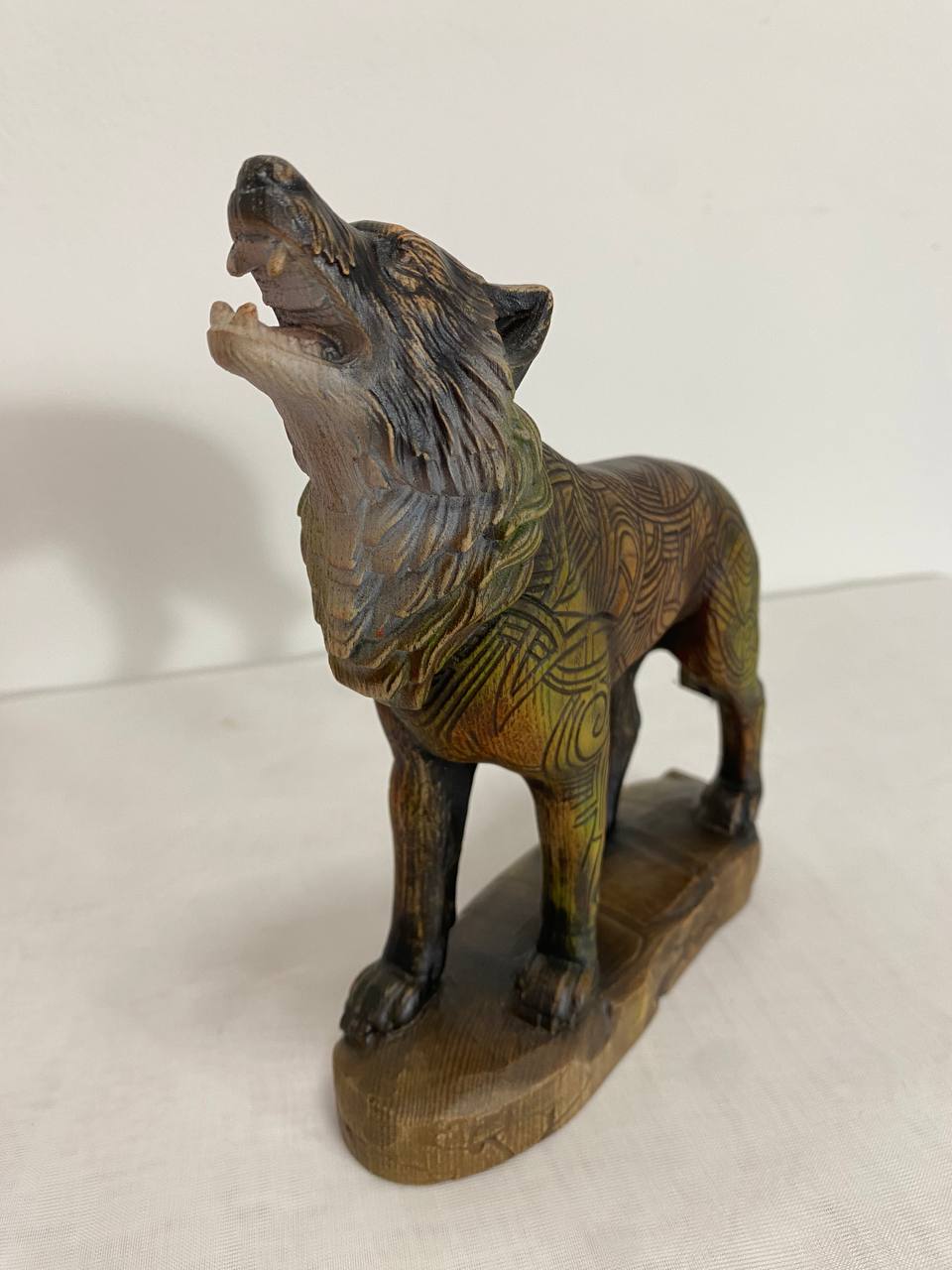 Wolf Wolf statue Wolf figurine Celtic wood carving Wood carving Norse mythology Odin wolf