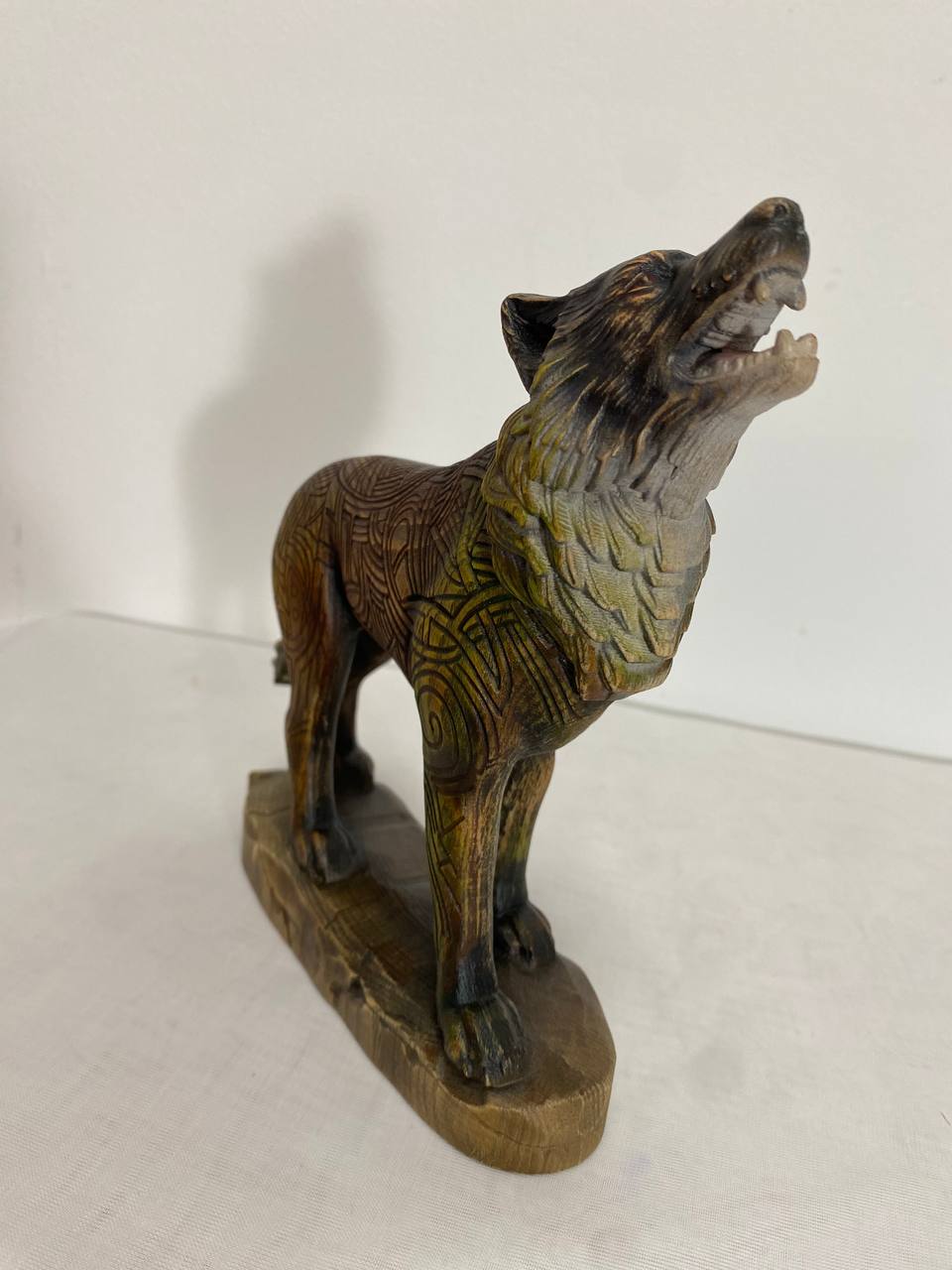 Wolf Wolf statue Wolf figurine Celtic wood carving Wood carving Norse mythology Odin wolf