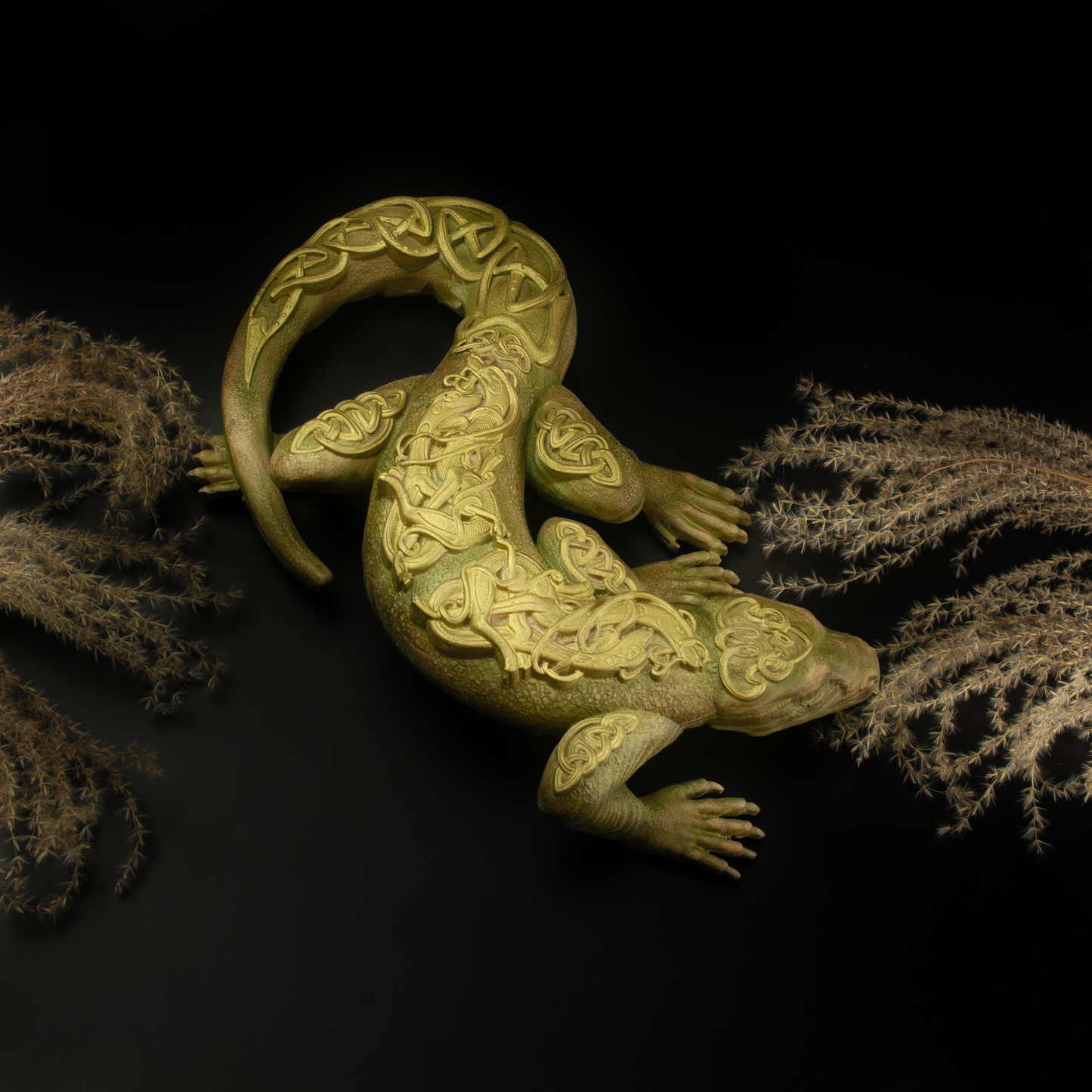 Lizard, Wooden statue Lizard dragon Reptile