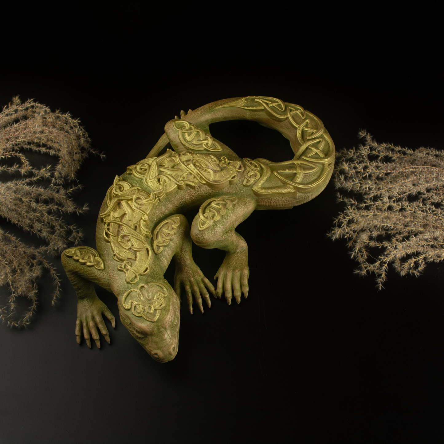 Lizard, Wooden statue Lizard dragon Reptile