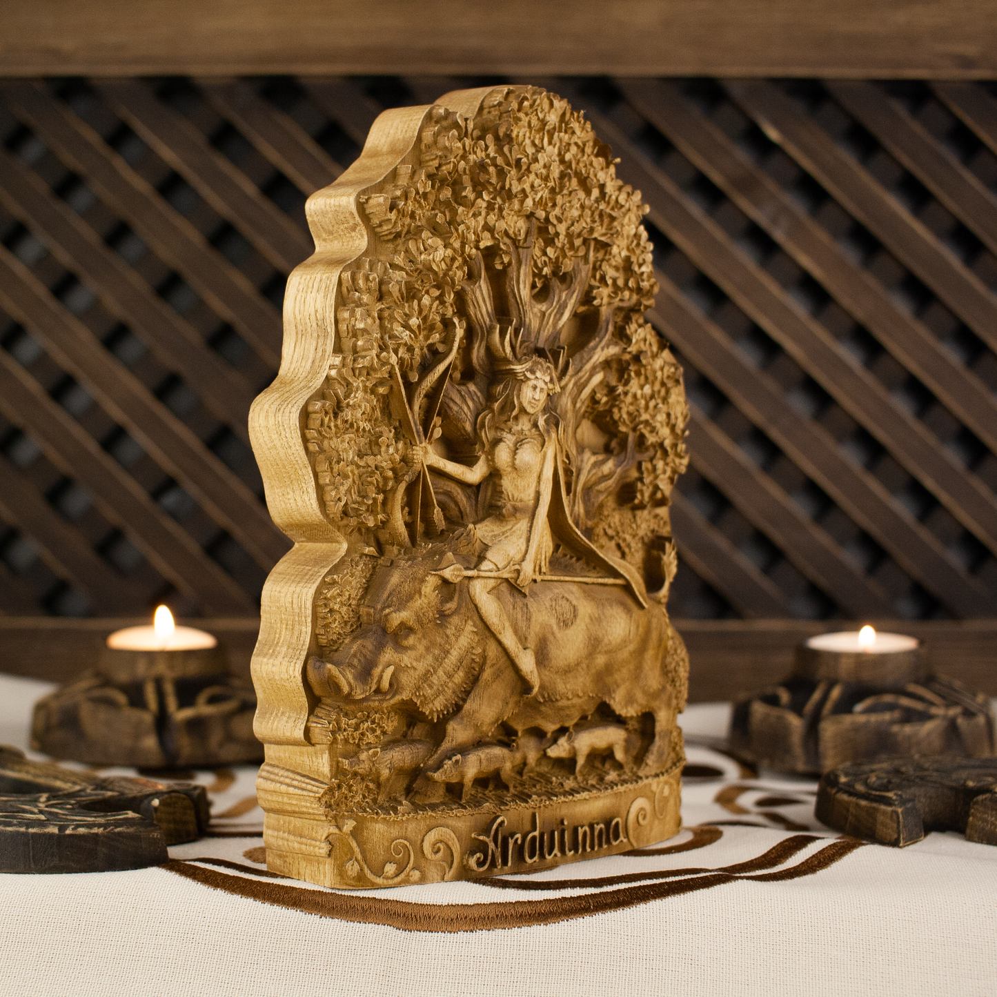 Arduinna Goddess statue Forest goddess Pagan altar Wooden statue Wood carving