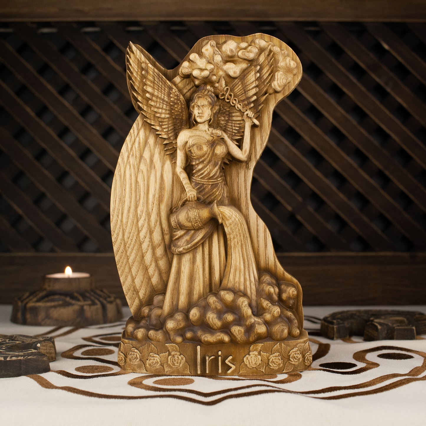 Iris Greek goddess statue, Greek sculpture Greek mythology Wooden statue Wood carving