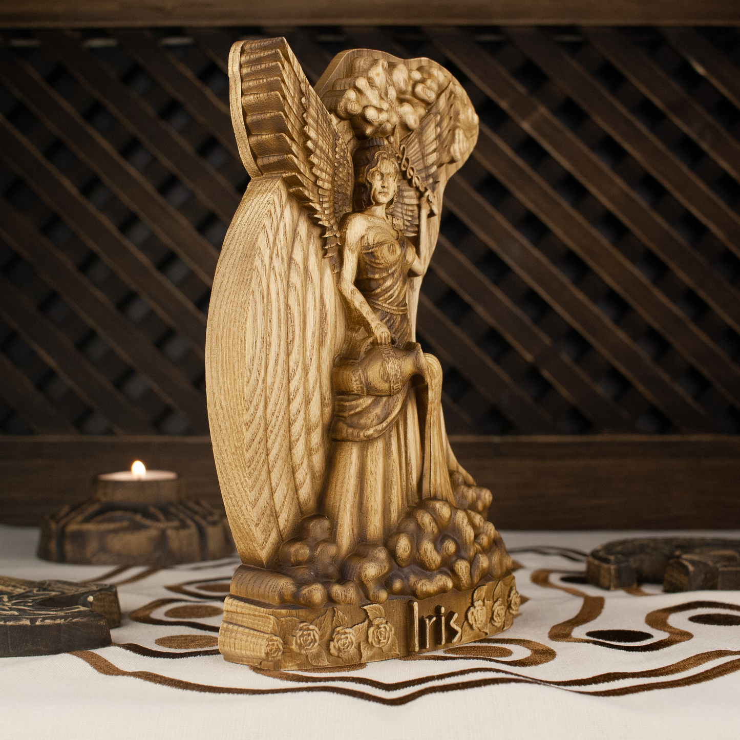 Iris Greek goddess statue, Greek sculpture Greek mythology Wooden statue Wood carving