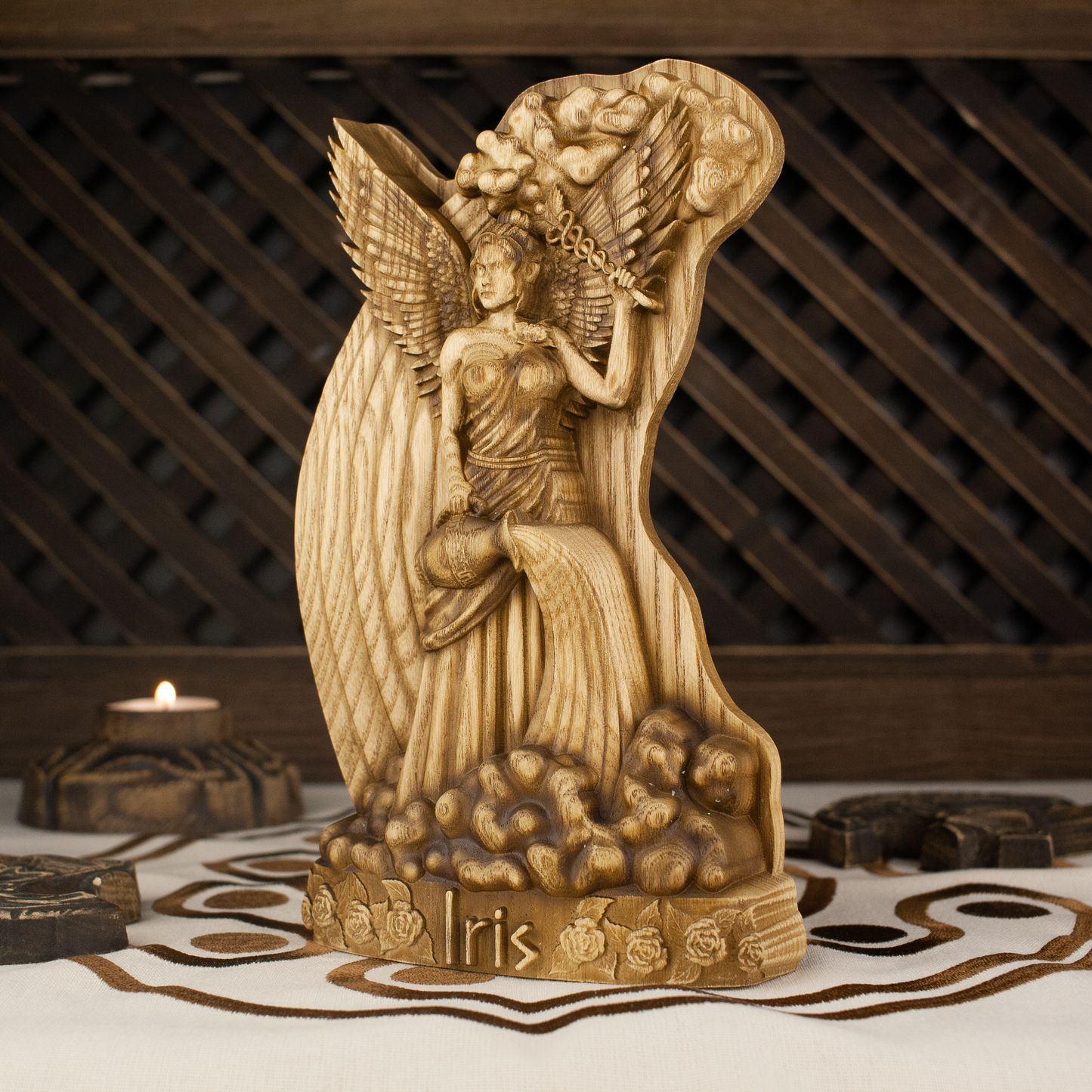 Iris Greek goddess statue, Greek sculpture Greek mythology Wooden statue Wood carving