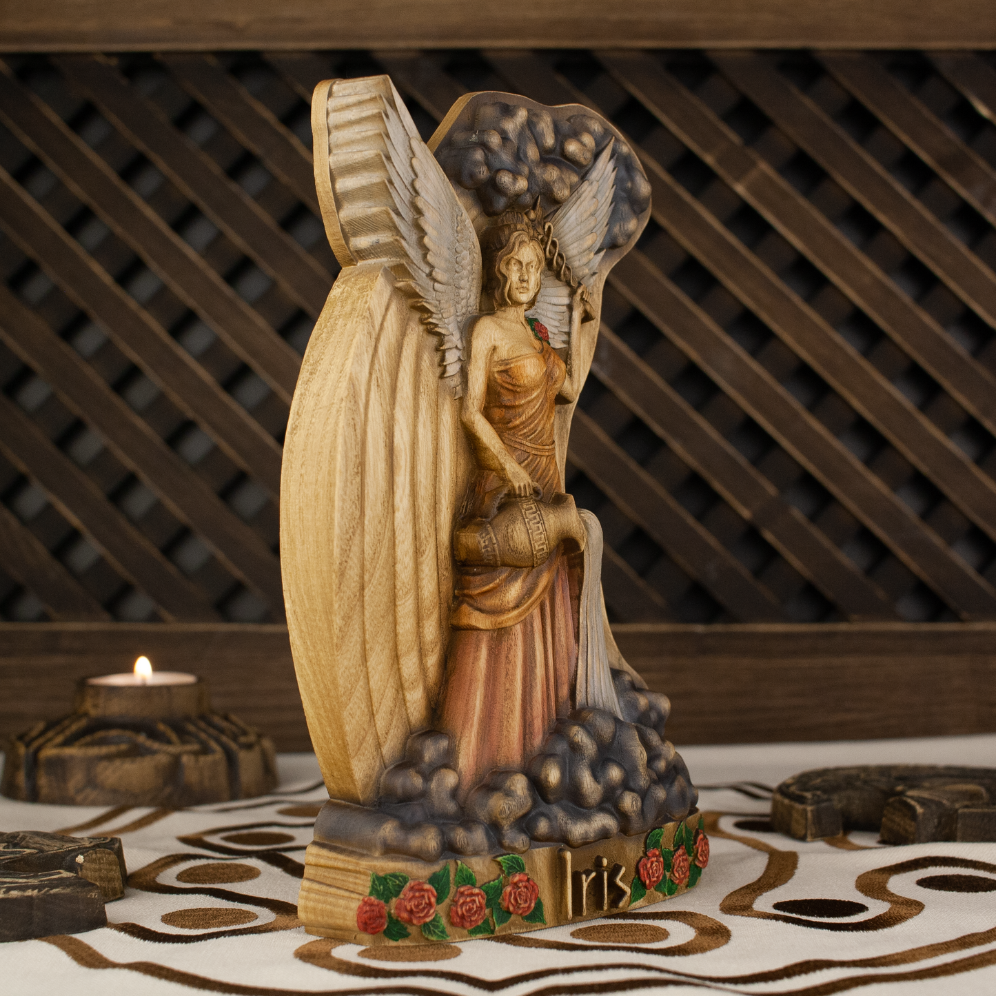 Iris Greek goddess statue, Greek sculpture Greek mythology Wooden statue Wood carving